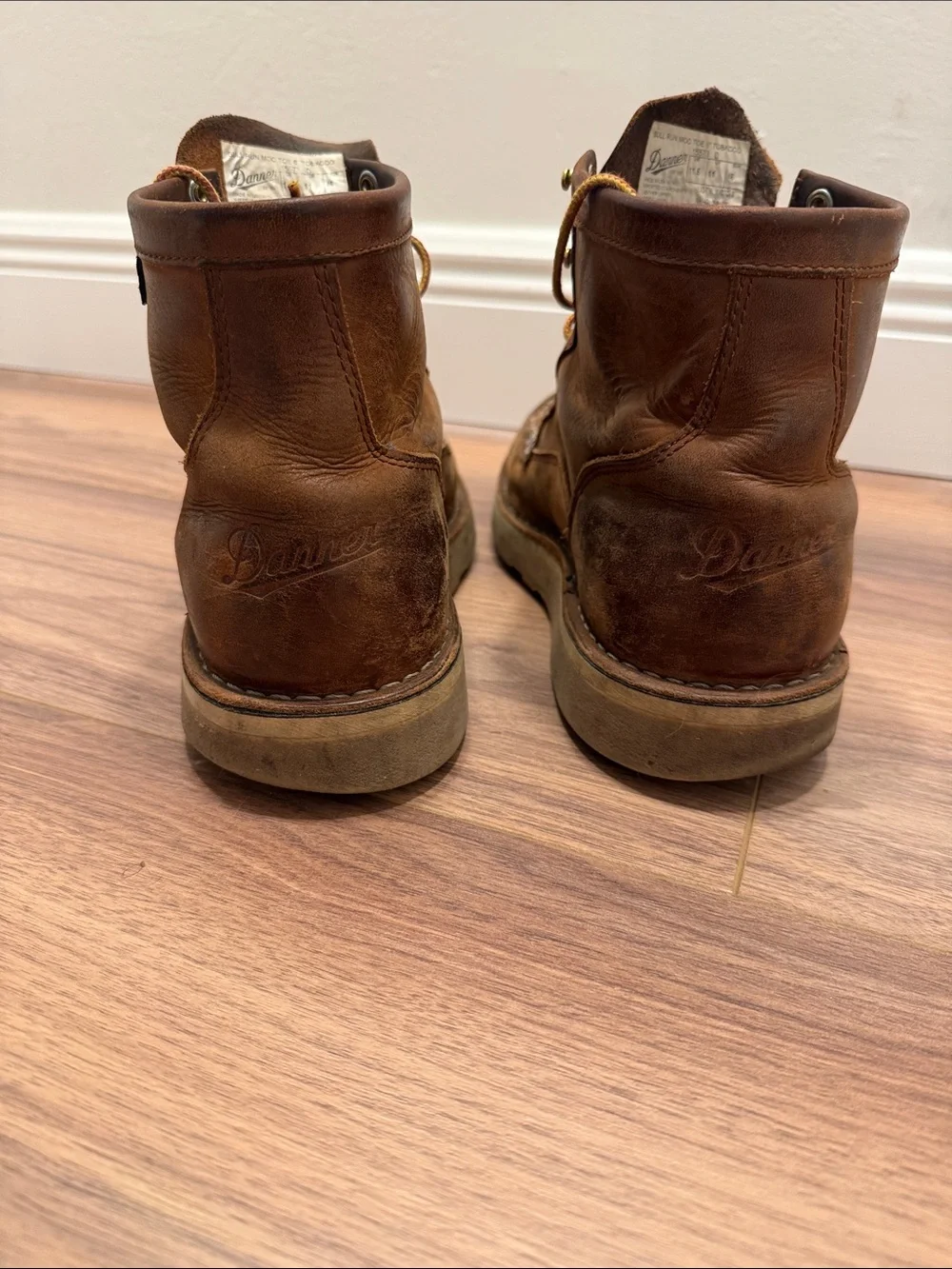 Danner Brown Leather Moc Toe Work Boots with American Flag Tab